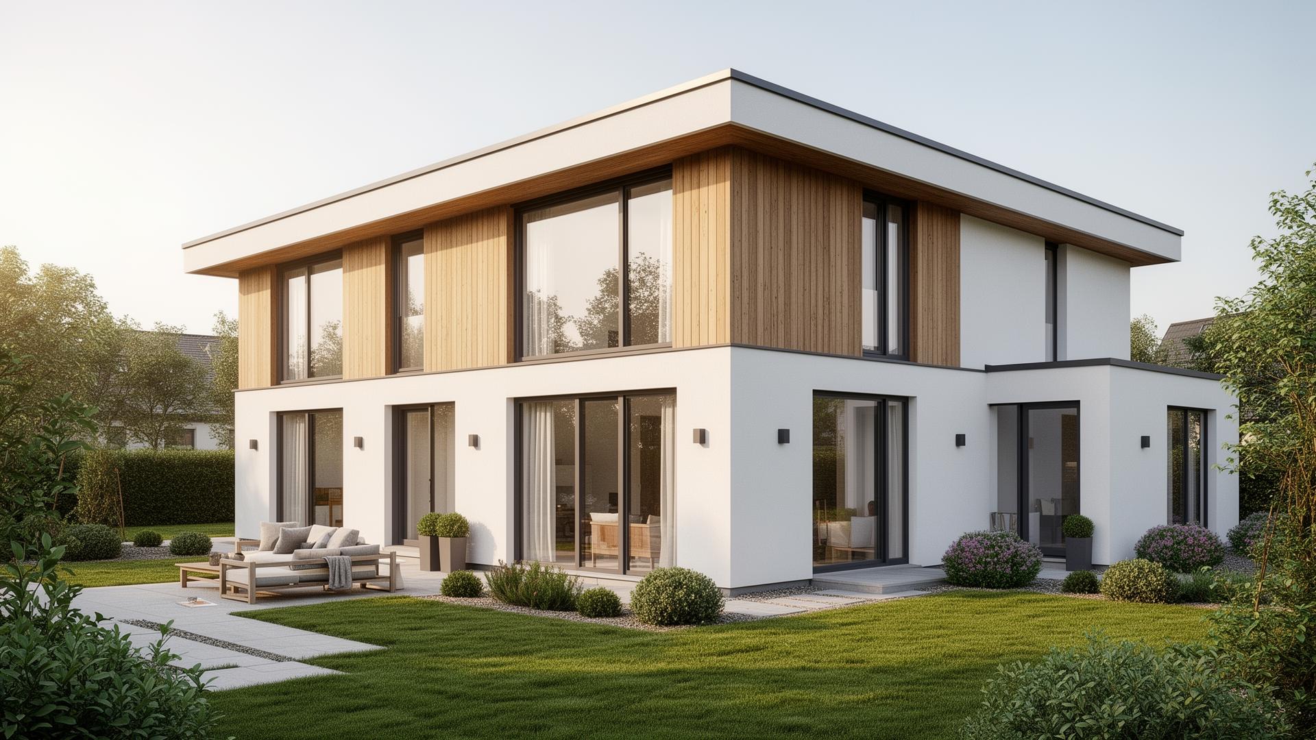 Modernt nybyggt en- och tvåbostadshus med trä- och putsfasad – exempel på att bygga ett hus